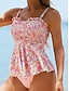 ieftine Tankinis-Pentru femei Costume de Baie 2 bucăți Obraznic Costum de baie Fără Spate Controlul abdomenului Talie Înaltă Zvelt Vacanță Costum de plajă Floral În U Fără manșon Costume de baie