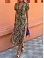 preiswerte Kleider für die Ferien-Damen Maxidress Casual kleid A Linie Kleid Stilvoll Brautkleider schlicht Urlaub Täglich Regular Fit Blumen Kurzarm V Ausschnitt Grün Sommer