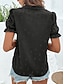 abordables Tops bohèmes-Femmes T-shirt A Volants Patchwork Broderie Fleuri Mode Moderne Occasionnel Manche Courte Encolure en V Hauts Réguliers Quotidien Week-end Noir Été