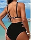 tanie Zestawy bikini-Damskie Stroje kąpielowe Bikini 2 szt Majtki Kostium kąpielowy Odkryte plecy Szczupła Urlop Stroje plażowe Jednokolorowe Kantarka Bez rękawów Kostiumy kąpielowe