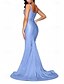 abordables Vestidos de dama de honor-Vestido de dama de honor sirena  trompeta tirantes sin mangas elegante largo hasta el suelo satén con abertura frontal  fruncido
