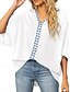preiswerte Damen Urlaub Oberteile-Damen Hemd Bluse Feste Farbe Stilvoll Brautkleider schlicht 3/4 Ärmel V Ausschnitt Normale Oberteile Täglich Patchwork Schwarz Weiß Sommer Frühling