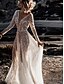 abordables Robes de Mariée-Robes de Mariage Robe de Bal Décolleté en V Manches Longues Train de Chapelle Satin Robes de Mariée avec Plissés Plissés