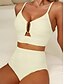 preiswerte Bikini-Sets-Frauen Badeanzüge Bikini 2-Teilig Slips Badeanzug Rückfrei Schlank Hohe Taille Urlaub Strandmode Einfarbig V-Ausschnitt Ärmellos Bademode