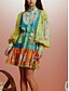 abordables Vestidos florales-Mujer Mini vestido Vestido de una línea Vestido con mangas abullonadas Vacaciones Manga de la linterna Vacaciones Casual Diario Ajuste regular Graphic Manga Larga Cuello Alto Arco Iris Verano
