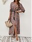 billiga Bohemklänningar-Dam Maxiklänning Vardagsklänning Långärmad Boho klänning Boho-klänning bohemliv Stylish Grundläggande Semester Ledigt Dagligen Normal Grafisk 3/4 ärm V-hals Rödbrun Blå Sommar Vår Höst