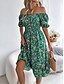 abordables Robes fleuries décontractées-Femme Robe mi-longue Robe Trapèze Robe de laitière Robe mi-longue Robe smockée Bohême Le style mignon mode Manche Gigot Vacances Intérieur Soirée Ajustable Floral Manche Courte Col Carré Noir Blanche