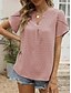 abordables Hauts Unis pour Femmes-Femme Chemisier Couleur unie mode Décontractées Manche Courte Col V Hauts réguliers Travail du quotidien Vacances Rose Claire Bleu Vert Beige Eté Printemps