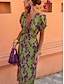 preiswerte Kleider für die Ferien-Damen Maxidress Casual kleid A Linie Kleid Stilvoll Brautkleider schlicht Urlaub Täglich Regular Fit Blumen Kurzarm V Ausschnitt Grün Sommer
