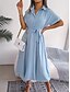 preiswerte Einfaches Kleid-Damen Midi Kleid Wickelkleid A-Linie Kleid Geburtstag Freizeit Urlaub Party Geburtstag reguläre Passform Grafik Kurzarm Hemdkragen Wein Armee Grün Hellblau Sommer