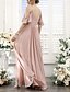 levne Šaty pro družičky-A-line šaty pro družičky v-výstřih  špagetová ramínka krátký rukáv elegantní podlahové délky chiffon s páskem  stuhou  sklady  řasením