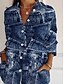 cheap Floral Tops-Women&#039;s Shirt 3D Print Graphic Geometric Daily Stylish Retro Vintage 3/4 Length Sleeve Shirt Collar Regular Tops Daily Holiday Going out Buttons Denim Blue Summer Spring