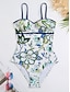 billiga One-piece-baddräkter-Dam Badkläder En bit Monokini Baddräkt Öppen rygg Magkontroll Hög midja Smal Semester Standkläder Blommig V-hals Ärmlös Baddräkter