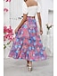 billiga Grafiska kjolar-Dam Lång kjol Böhmen Boho Lång längd Maxi Hög midja Kjolar Grafisk Färgblock Lappverk Mönster Microelastisk Helgdag Strand Blå Sommar Polyester