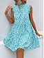 ieftine Rochii Boho-Pentru femei Rochie Mini Rochie casual Rochie Boho Boemia Epocă Έθνικ Vacanță Zilnic Fit regulat Geometric Fără manșon Guler Pe Gât Albastru piscină Vară