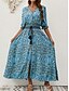 billiga Bohemklänningar-Dam Maxiklänning Vardagsklänning Långärmad Boho klänning Boho-klänning bohemliv Stylish Grundläggande Semester Ledigt Dagligen Normal Grafisk 3/4 ärm V-hals Rödbrun Blå Sommar Vår Höst