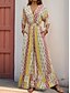 cheap Vacation Jumpsuit-Women&#039;s Normal Jumpsuit Holiday Floral 3/4 Length Sleeve V Neck High Waist Vacation Daily Regular Fit Yellow Summer