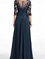 billige Gulvlængde-A-Linie Mor til Bruden Kjole Bryllup Gæst Elegant V Hals Gulvlængde Chiffon 3/4 Længde Ærmer med Beadings Applikationer