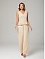 billiga Golvlängd-Jumpsuit  byxdress 3-delad mor till bruden klänning formell bröllopsgäst elegant v-neck golvlängd chiffongspets långärmad jacka klänningar med appliceringar