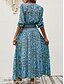 billiga Bohemklänningar-Dam Maxiklänning Vardagsklänning Långärmad Boho klänning Boho-klänning bohemliv Stylish Grundläggande Semester Ledigt Dagligen Normal Grafisk 3/4 ärm V-hals Rödbrun Blå Sommar Vår Höst