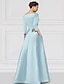 billiga A-linje kvällsklänningar-Blommig A-Linje Kvällsklänning Broderad Elegant Klänning Formell Bröllop Golvlängd Halvärmad Skjortkrage Satin med Slits