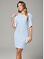 economico Matrimonio Informale / Di Giorno-Abito madre della sposa a sheath  colonna elegante semplice scollo gioiello corto  mini chiffon maniche corte con fiocco(i) abiti a tinta unita