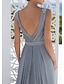 baratos Vestidos para Madrinhas-Vestido A-Line para Madrinhas Decote em V Mangas Longas Elegante Vestido com Cauda Elegante Chiffon com Pregas  Babados