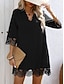 abordables mini robe noire-Femmes Mini Robe Robe noire Robe Décontractée Robe de Cocktail Robe de Cérémonie Basique Occasionnel Quotidien Vacances Coupe régulière Uni Manche 3/4 Col en V Bleu Noir Rouge Été