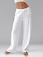baratos Calça de linho de algodão simples-Mulheres Shorts de algodão e linho Calças inspiradas em linho Calças de linho de algodão Casual Comprimento total Natural Cintura elástica Design de cordão elástico Sem Elasticidade Branco Leite