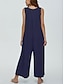billige uformelle jumpsuits-Dame Normal Kjeledresser Aktiv Helfarge Ermeløs U-hals Knapper Lomme Feriereise Daglig Normal Svart Navyblå Blå Sommer
