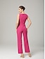 billiga Mammas jumpsuits-Två Delars Jumpsuits Mor till bruden Elegant Wrap Ingår Juvelhals Ankel Längd Stretch Chiffong 3/4 Längd Ärme med Bandage