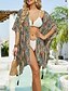 preiswerte Strandkleider-Damen-Badeanzüge Cover Up Badeanzug Knöpfe Urlaub Strandbekleidung Paisley V-Ausschnitt Langärmelige Badeanzüge