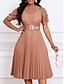 billige Simpel kjole-Dame Maxi Kjole A-linje Kjole Ensfarvet Fit And Flare Kjole Elegant Formelt Formelt Bryllup Gæst Cocktail Party Regulær Pasform Grafisk Kort Ærme Rund Hals Blush Pink Sort Hvid Pink Sommer