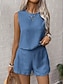 cheap Sets-Women's Linen-feel Set Linen-Inspired Sets Two Piece Sets Baggy Shorts Sleeveless Crew Neck Plain Fashion Daily Casual Daily Black Royal Blue Orange Summer Regular Fit