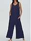 billige uformelle jumpsuits-Dame Normal Kjeledresser Aktiv Helfarge Ermeløs U-hals Knapper Lomme Feriereise Daglig Normal Svart Navyblå Blå Sommer