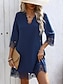 abordables mini robe noire-Femmes Mini Robe Robe noire Robe Décontractée Robe de Cocktail Robe de Cérémonie Basique Occasionnel Quotidien Vacances Coupe régulière Uni Manche 3/4 Col en V Bleu Noir Rouge Été
