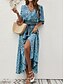 billiga Bohemklänningar-Dam Maxiklänning Vardagsklänning Långärmad Boho klänning Boho-klänning bohemliv Stylish Grundläggande Semester Ledigt Dagligen Normal Grafisk 3/4 ärm V-hals Rödbrun Blå Sommar Vår Höst