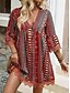 tanie Sukienki boho-Damskie Sukienka mini Codzienne sukienki Sukienka Boho Elegancki Codzienny Urlop Codzienny Regularny Graficzny Geometryczny Rękaw 3/4 W serek Rumiany róż Czerwony Niebieski Lato