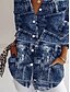 cheap Floral Tops-Women&#039;s Shirt 3D Print Graphic Geometric Daily Stylish Retro Vintage 3/4 Length Sleeve Shirt Collar Regular Tops Daily Holiday Going out Buttons Denim Blue Summer Spring