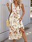 ieftine Rochii de Vacanță-Pentru femei Rochie Maxi Rochie A line Rochie florala Stilat Casual Vacanță Casual Zilnic Fit regulat Floral Manșon scurt În V Alb Vară Primăvară