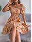 abordables Robes fleuries décontractées-Femme Robe mi-longue Robe Trapèze Robe de laitière Robe mi-longue Robe smockée Bohême Le style mignon mode Manche Gigot Vacances Intérieur Soirée Ajustable Floral Manche Courte Col Carré Noir Blanche