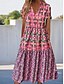 abordables Robes fleuries décontractées-Femme Robe mi-longue Robe casual robe boheme mode Décontractées Vacances Casual du quotidien Ample Floral Manche Courte Col V Rose Claire Eté Printemps