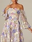 preiswerte Cocktailkleider-Blumengesticktes A-Linie Formal Kleid Mutter der Braut Hochzeitskleid Elegant Vintage Quadratischer Ausschnitt Knöchellanges Tüll Langarm mit Applikationen Blume
