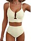 preiswerte Bikini-Sets-Frauen Badeanzüge Bikini 2-Teilig Slips Badeanzug Rückfrei Schlank Hohe Taille Urlaub Strandmode Einfarbig V-Ausschnitt Ärmellos Bademode