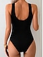 billiga One-piece-baddräkter-Dam Badkläder En bit Monokini Baddräkt Öppen rygg Magkontroll Hög midja Smal Semester Standkläder Rand V-hals Ärmlös Baddräkter