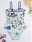 billiga One-piece-baddräkter-Dam Badkläder En bit Monokini Baddräkt Öppen rygg Magkontroll Hög midja Smal Semester Standkläder Blommig V-hals Ärmlös Baddräkter