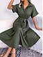 preiswerte Einfaches Kleid-Damen Midi Kleid Wickelkleid A-Linie Kleid Geburtstag Freizeit Urlaub Party Geburtstag reguläre Passform Grafik Kurzarm Hemdkragen Wein Armee Grün Hellblau Sommer