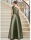 baratos Vestidos de baile-Macacões Vestido de Noite Elegante Vestido Com Saia Removível Convidada de Casamento Comprimento Total Sem Mangas Ombro Único Cetim com Laço(s)