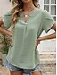 abordables Hauts Unis pour Femmes-Femme Chemisier Couleur unie mode Décontractées Manche Courte Col V Hauts réguliers Travail du quotidien Vacances Rose Claire Bleu Vert Beige Eté Printemps