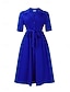 abordables Robe Simple-Femme Robe mi-longue Robe chemise Robe Trapèze Elégant Grande occasion Travail Standard Plein Demi Manches Col de Chemise Rouge Bleu Roi Abricot Eté